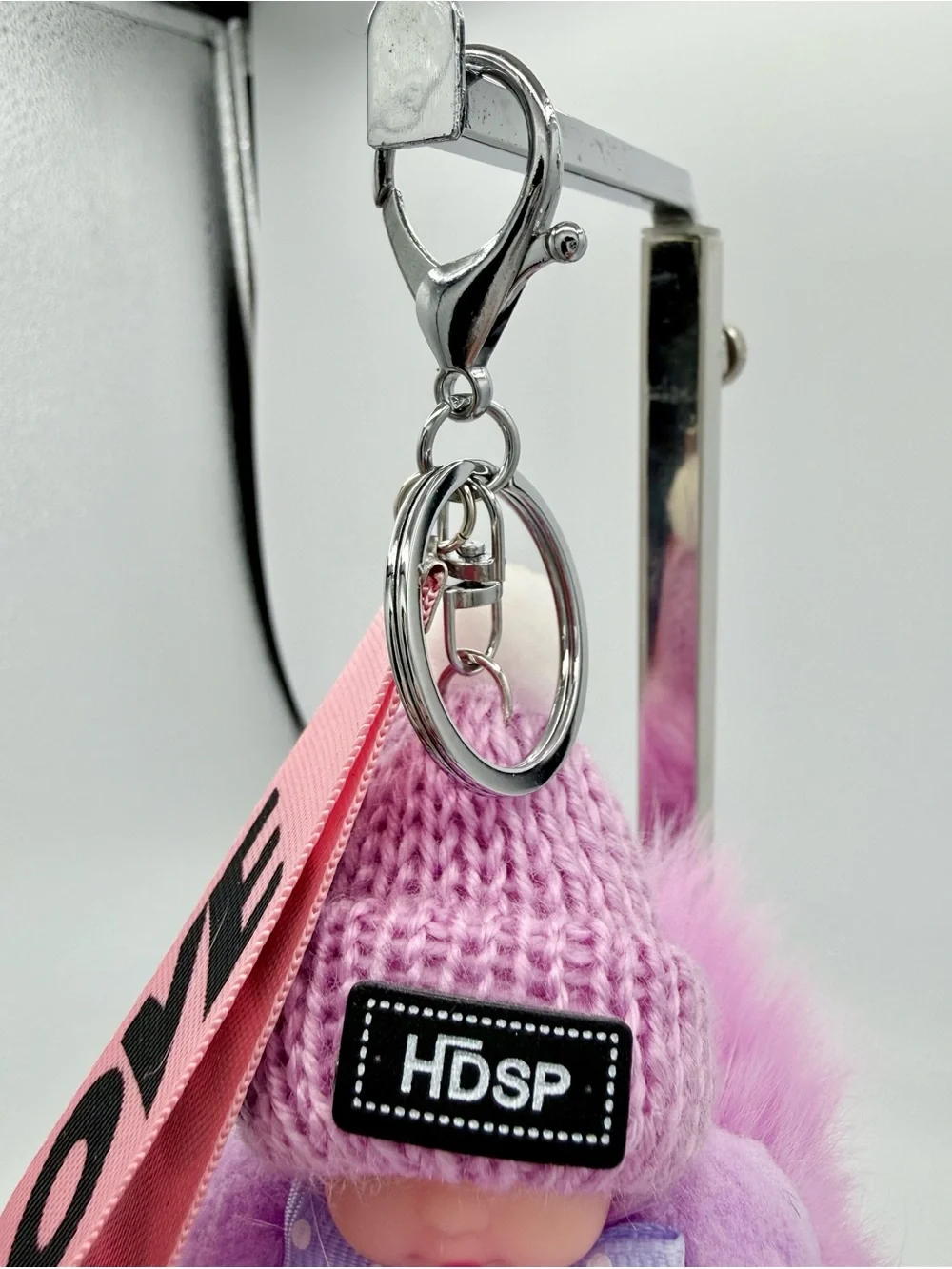 HDSP Sleeping Baby Doll Pom Pom Keychain Bag Charm Purple Fluffy Cute Gift